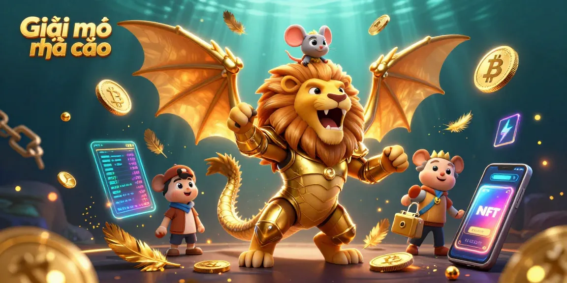 Engage with Giãi mã nhà cái in a vibrant casino scene featuring a golden armored chimera and crypto elements.