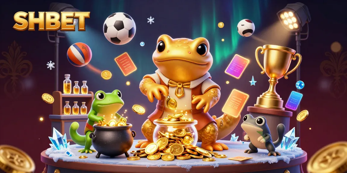 Experience the excitement of SHBET with a magical alchemist scene filled with gold coins and dynamic sports elements.