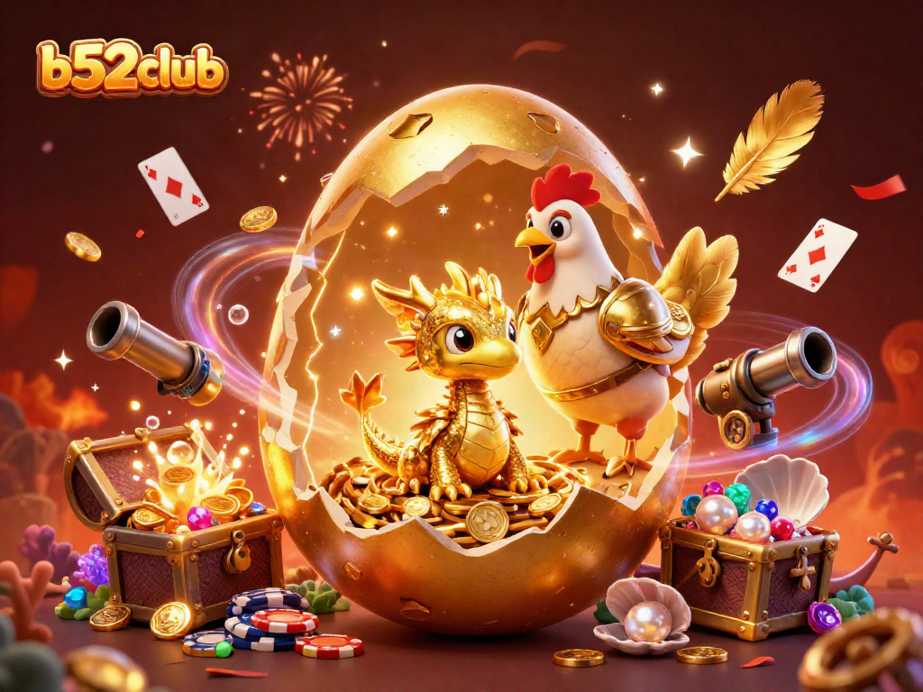 Experience the thrill of winning at b52club with vibrant gold dragon and gaming elements.
