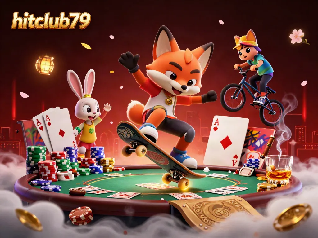 Experience exciting gameplay at hitclub79 with a vibrant scene featuring cartoon characters in a lively casino atmosphere.