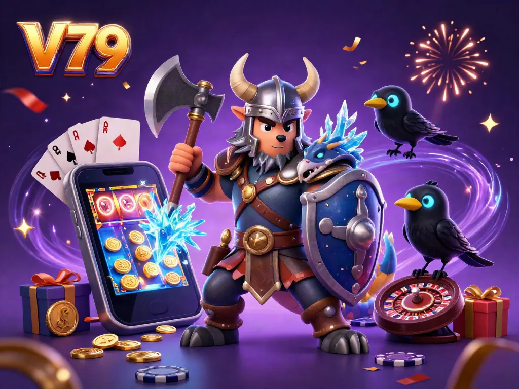 Experience the thrill of V79 with a Viking wolf warrior, fierce dragon, and display of dynamic casino elements.