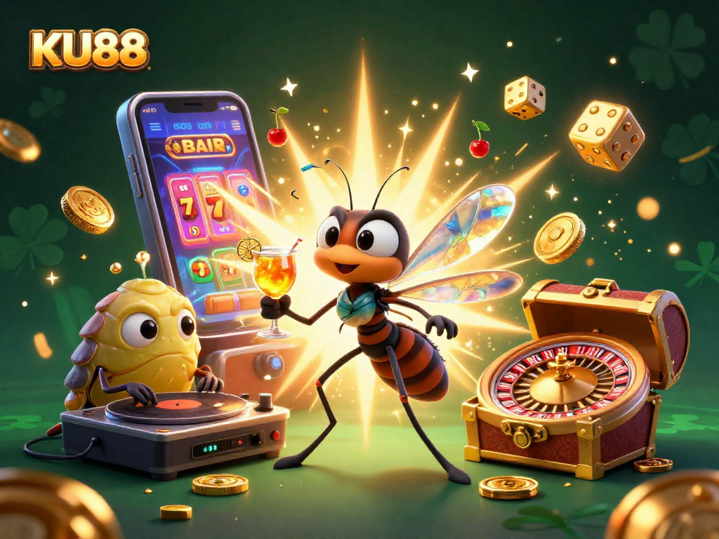 Experience the excitement at KU88 with vibrant 3D casino characters and a treasure chest of winnings!