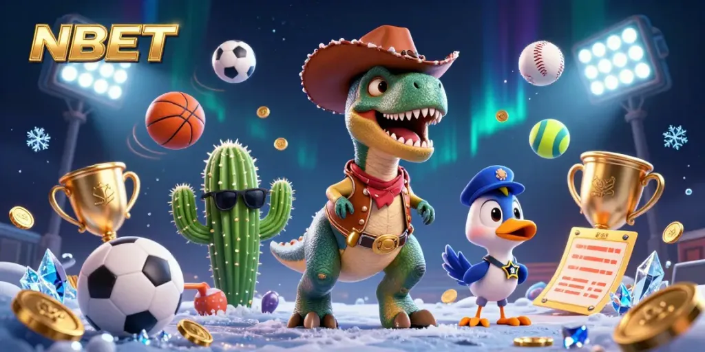 Engage with thrilling NBET casino action featuring a cartoon dinosaur, cactus, and roadrunner in a packed scene.