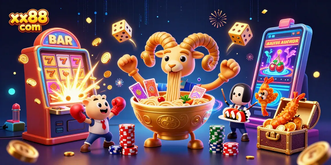 Experience excitement at xx88 com with a dynamic scene of fantastical characters engaging in thrilling casino games.