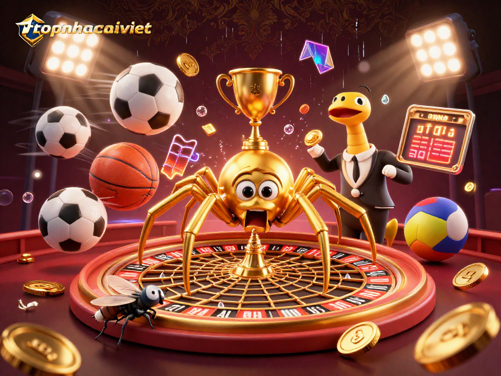 Experience thrilling bets at topnhacaiviet with a golden spider and sports elements in action.
