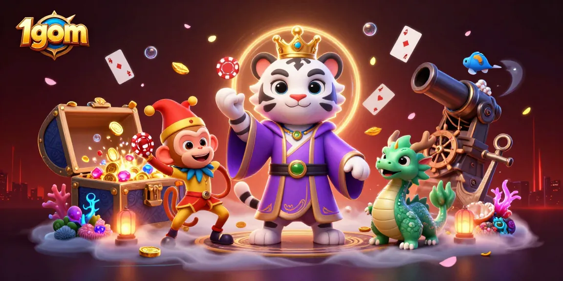 Experience exhilarating gaming with 1gom, featuring dynamic casino elements and characters.
