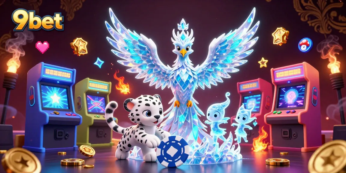 Win big at 9bet with an enchanting scene featuring a majestic ice phoenix and captivating gaming elements.