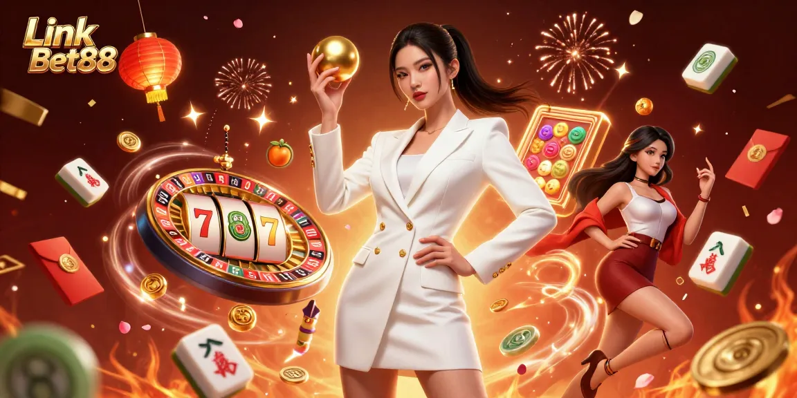 Engage with thrilling casino action featuring a glamorous woman representing Link Bet88 in a vibrant 3D illustration.