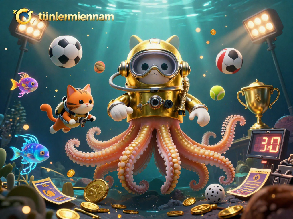 Win big with tienlenmiennam as a colossal kraken and diving cat navigate dynamic sports betting elements.