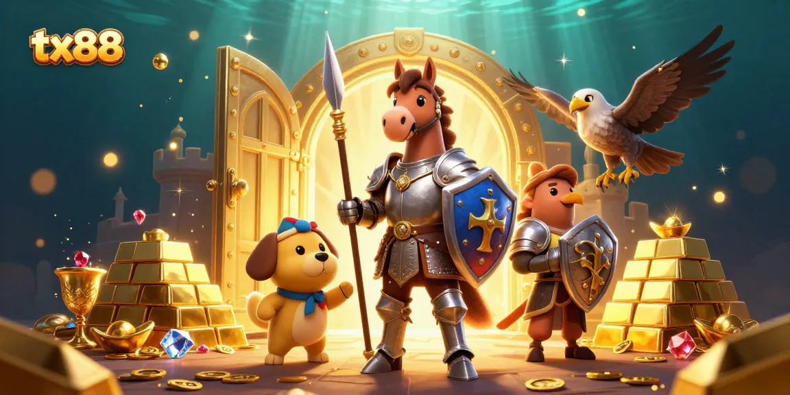 Engage with the vibrant world of tx88 through a dynamic casino adventure featuring medieval characters and treasures.