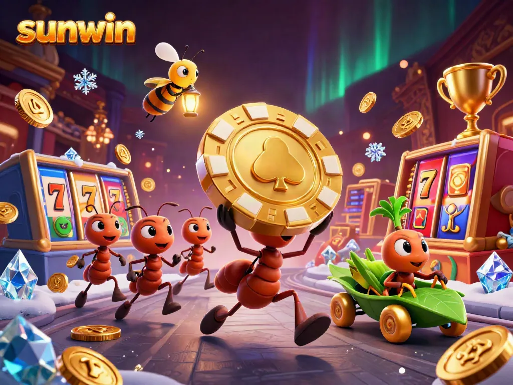 Anthems of Luck: Sunwin's animated heist with glowing poker chips and casino excitement.
