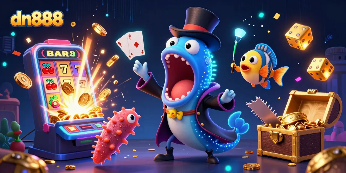 Experience thrilling games at dn888 with aquatic characters and vibrant casino elements.
