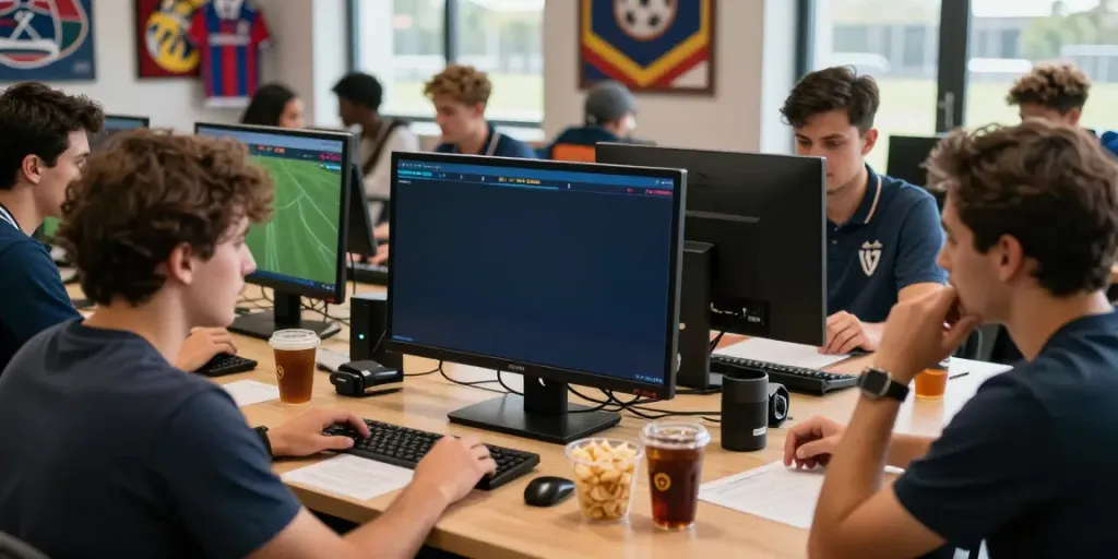 Exciting scene of Taruhan Bola DewaGG with fans enjoying live football betting.