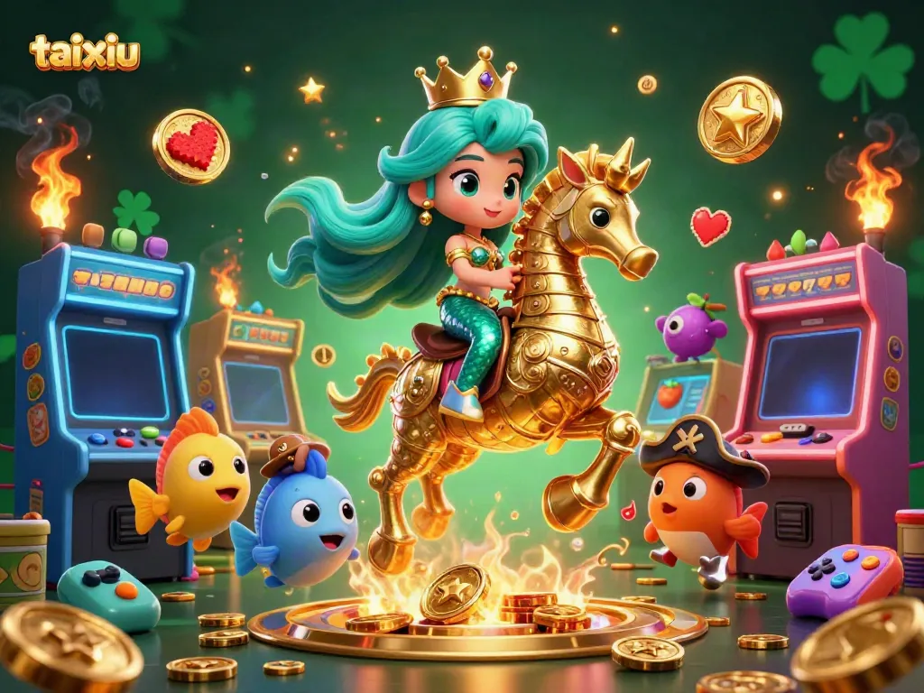 Experience the excitement of tai xiu with a vibrant mermaid and seahorse in a colorful casino world.