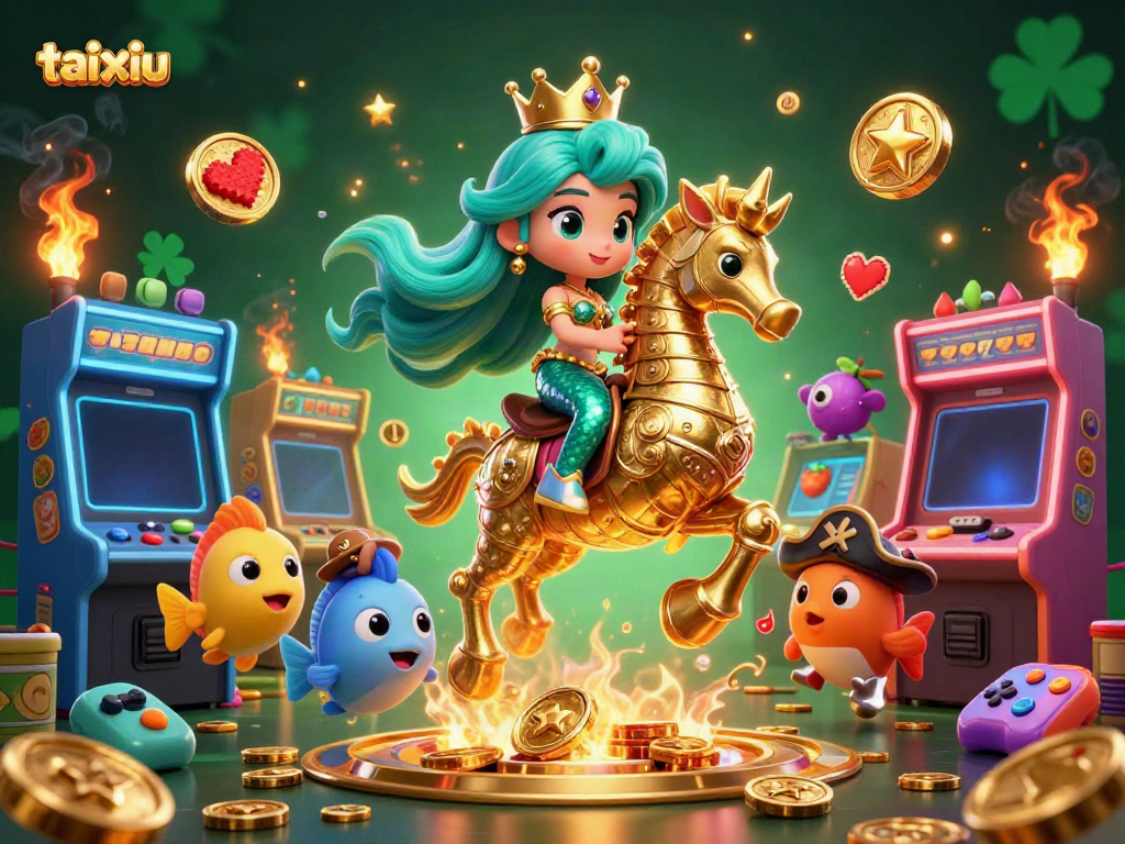 Experience the excitement of tai xiu with a vibrant mermaid and seahorse in a colorful casino world.