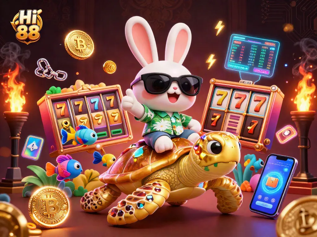 Spin the slots with Hi 88 for a chance to win big in this vibrant casino illustration.