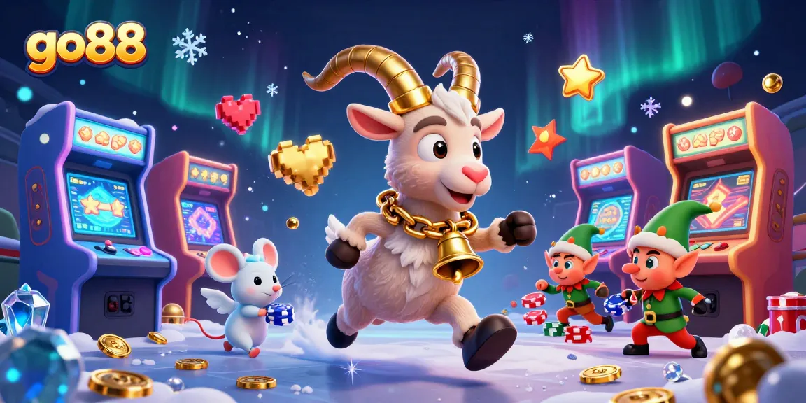 Experience thrilling gaming action with go88's festive yet spooky casino scene featuring a Krampus goat and playful characters.