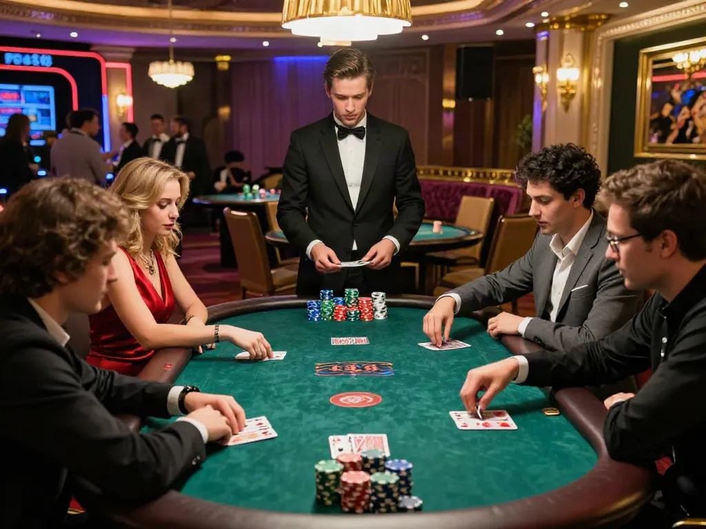 Exciting FB88 casino scene with diverse players at a poker table