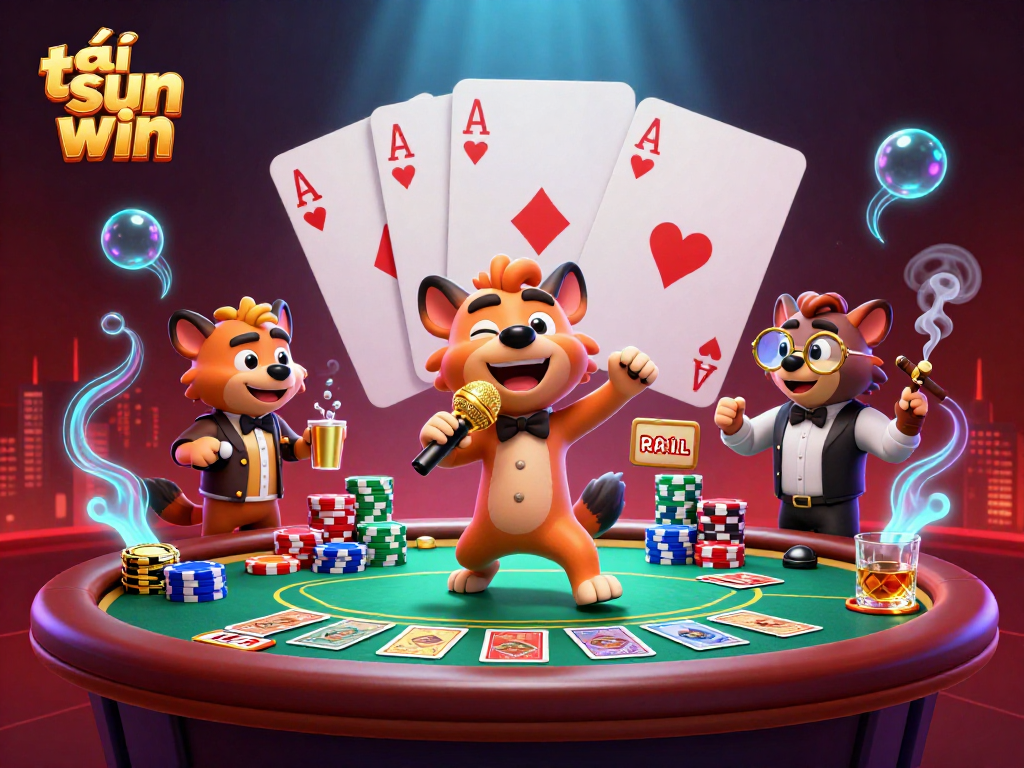 Engaging illustration showcasing tải sun win with animated hyenas in a vibrant casino scene.