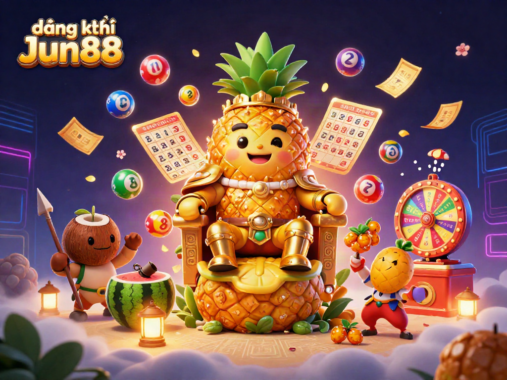 Experience the excitement of đăng ký Jun88 with vibrant lottery elements and lively characters in a dynamic casino scene.
