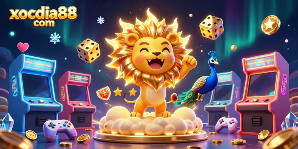 Experience thrilling gaming action at xocdia88 com with vibrant slot machines and gold coins.