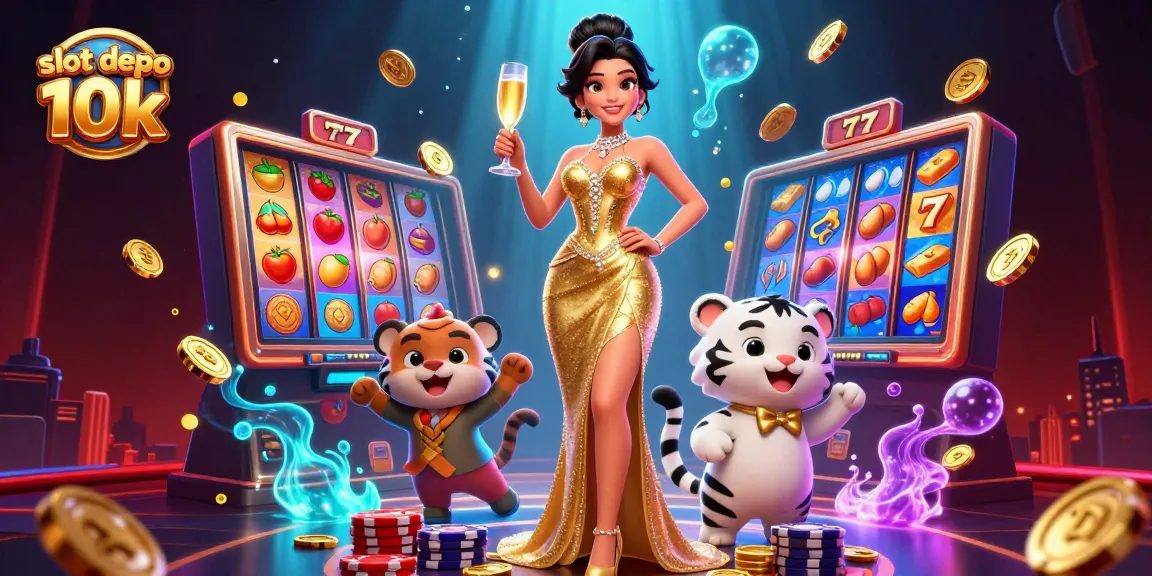Engage with the thrilling slot depo 10k experience featuring a glamorous woman and a lucky tiger, showcasing casino excitement.