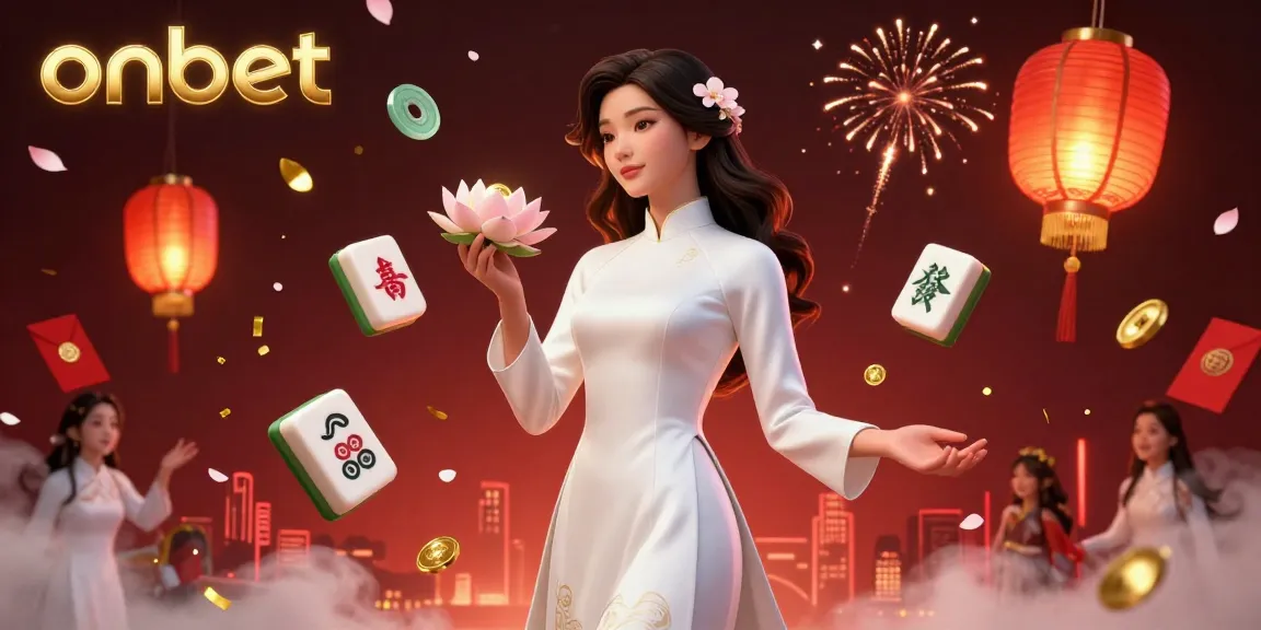 Experience the thrill of onbet with a photorealistic illustration featuring a traditional Vietnamese woman in a casino.