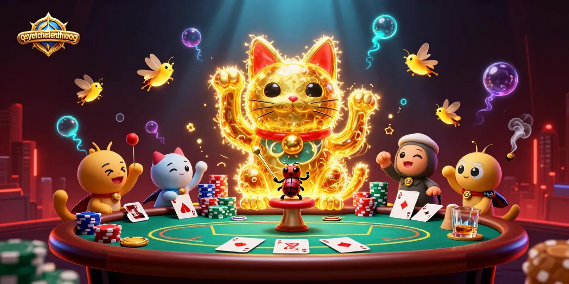 Experience the vibrant world of quyetchientienthuong with a dynamic scene of a lucky cat at a poker table.