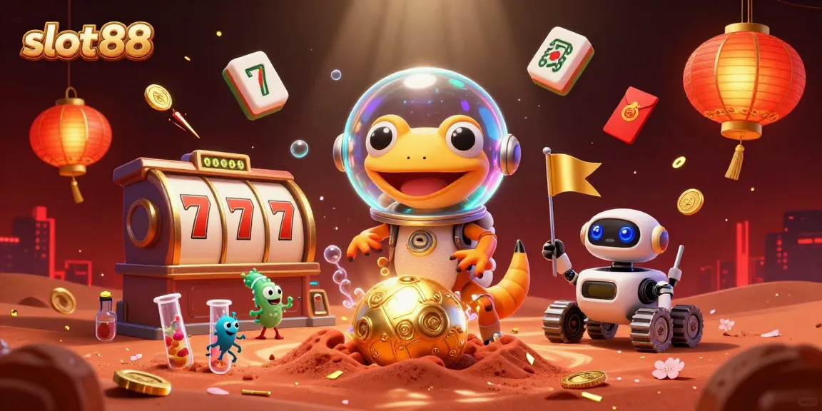 Win exciting jackpots with slot88 as Martian gecko discovers a golden casino amidst cheers from tiny aliens.