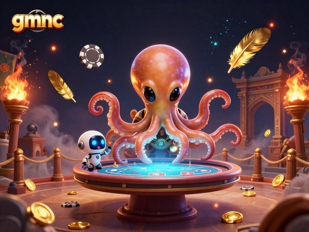Engage in thrilling poker with gmnc at a cosmic holographic table with an alien twist.
