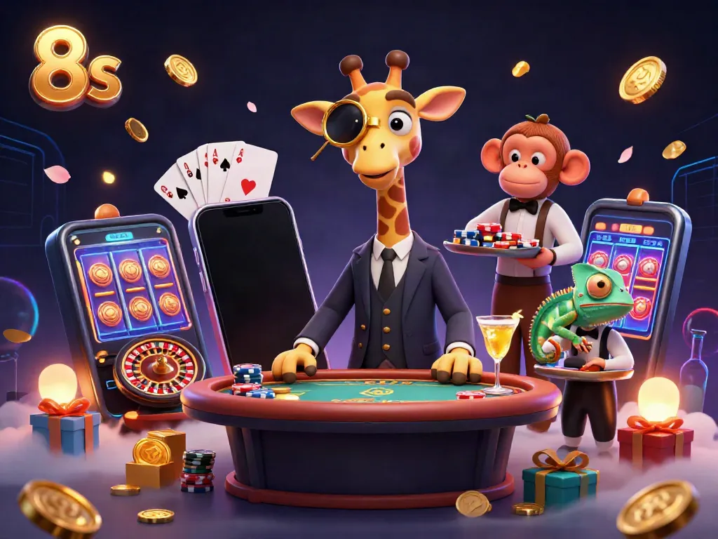 Experience thrilling action at 8s casino, featuring a high-roller giraffe and exciting game elements!
