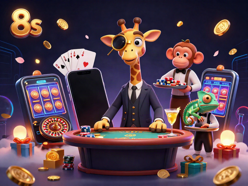 Experience thrilling action at 8s casino, featuring a high-roller giraffe and exciting game elements!