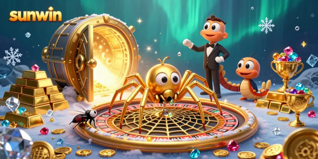 Bet on exhilarating games with Sunwin in this vibrant 3D casino illustration