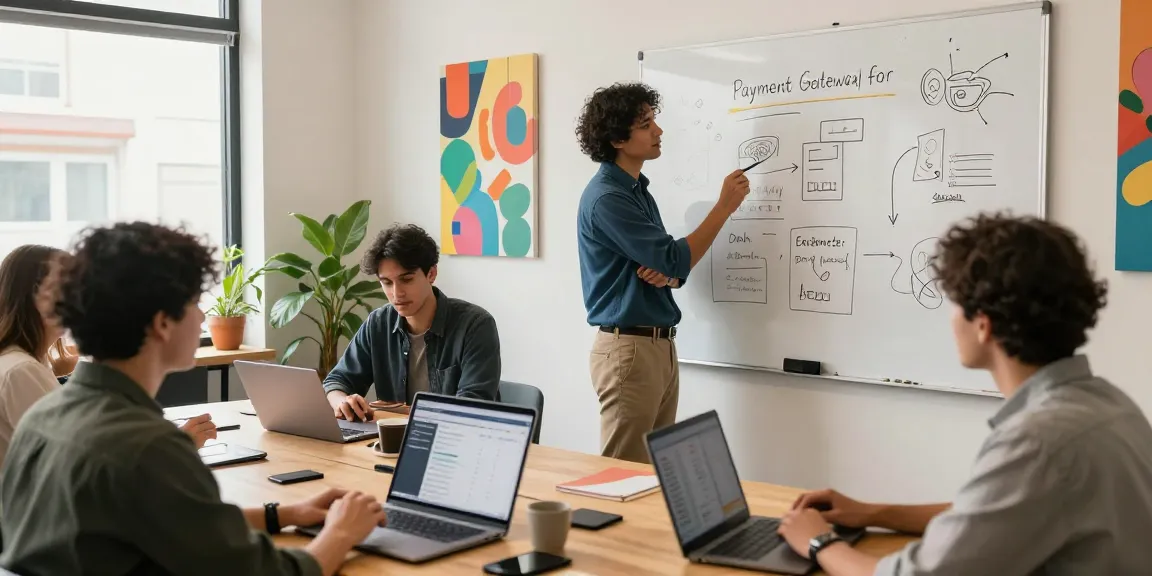 Entrepreneur brainstorming the best payment gateway for business startup in a collaborative workspace
