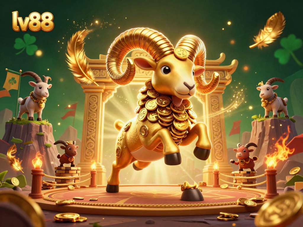 Engage with lv88 in this vibrant 3D casino scene featuring a golden ram and betting elements.