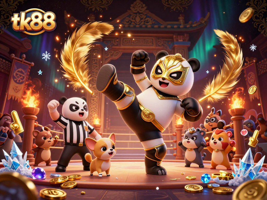Experience excitement at tk88 with a panda wrestler, chihuahua referee, and thrilling betting action!