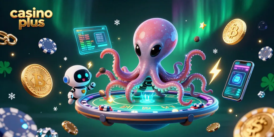 Engage with casino plus in an energetic 3D scene featuring games and cryptocurrency elements.