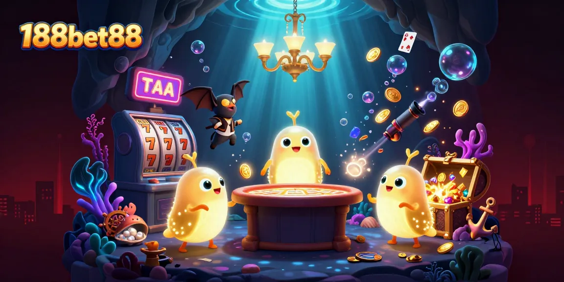 Experience thrilling gameplay at 188bet88 with vibrant casino elements in a 3D illustrated setting.