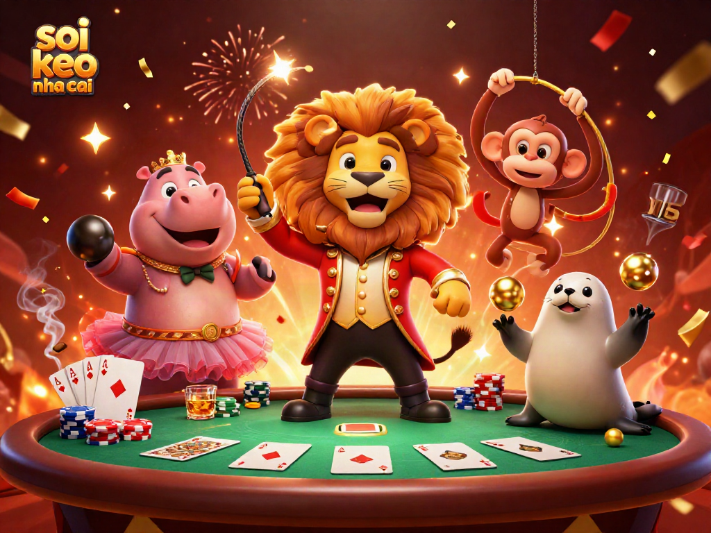 Engage with the thrilling soi keo nha cai experience featuring lively casino characters and poker elements.