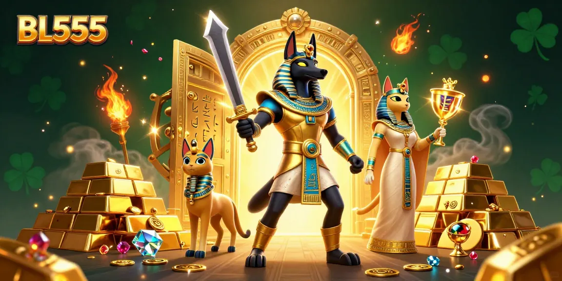 Experience thrilling bets with BL555 featuring Anubis and treasure at a vibrant casino