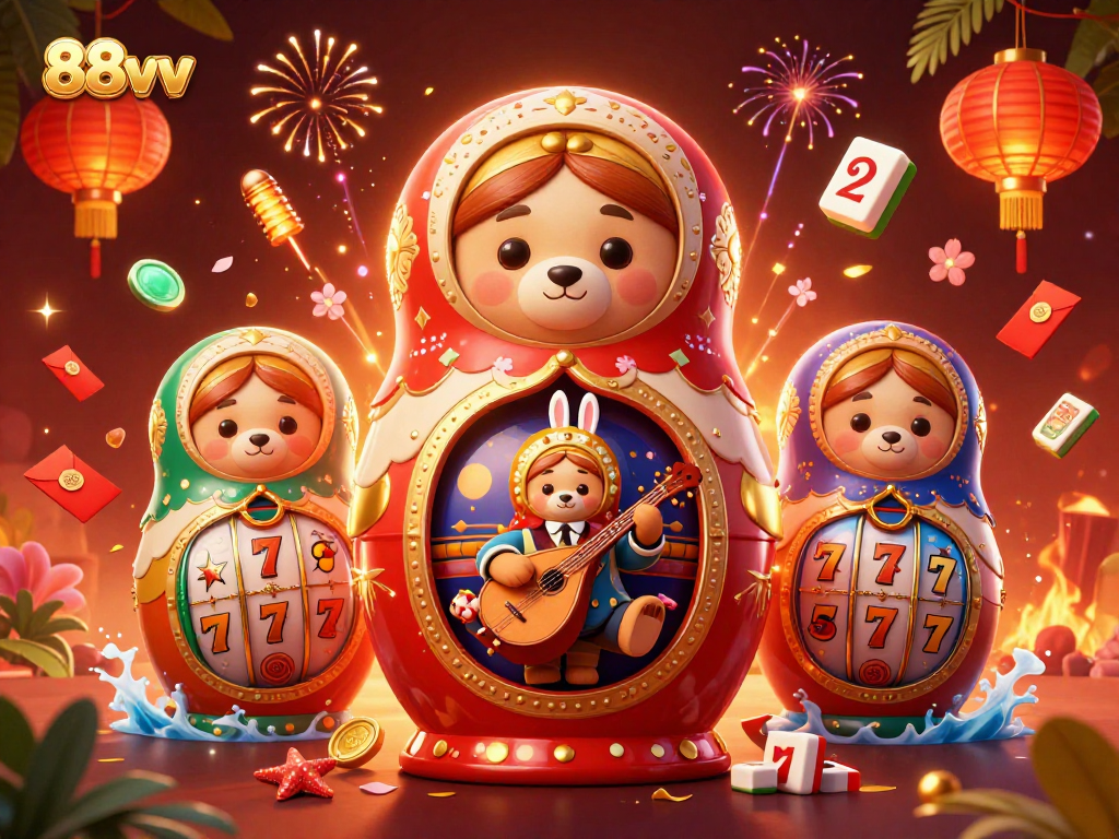 Join the 88vv excitement with a vibrant casino scene featuring playful bears and festive decorations.