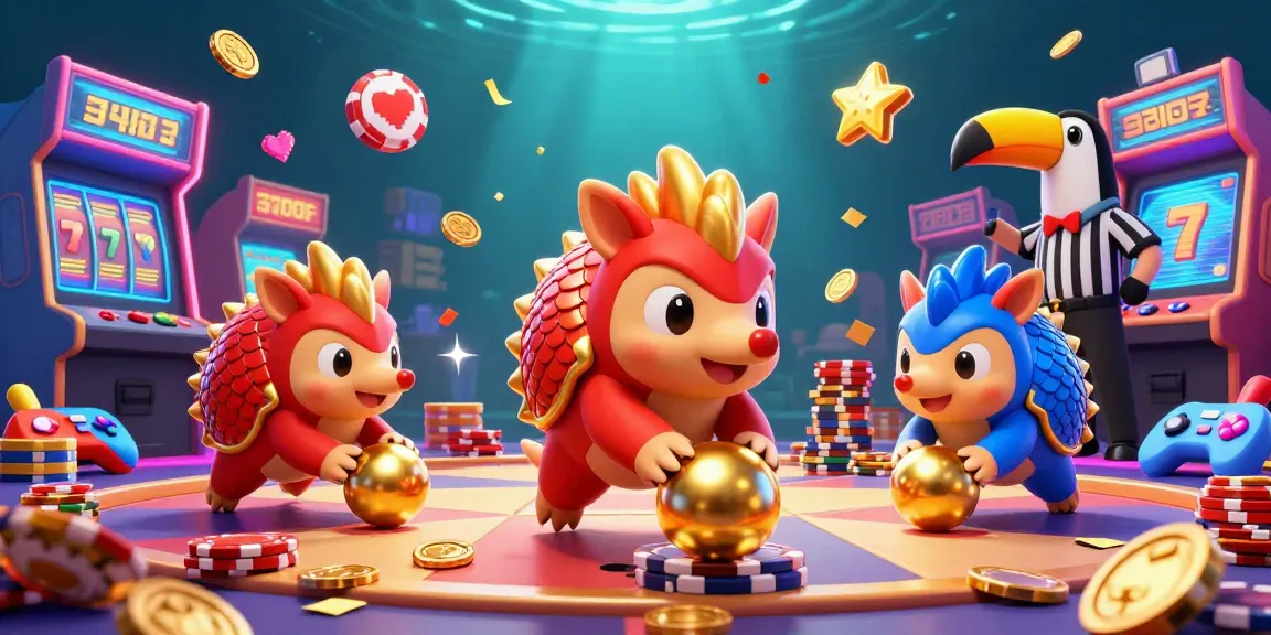 Experience the excitement of mb88 as colorful pangolins bowl through poker chips in a vibrant casino.