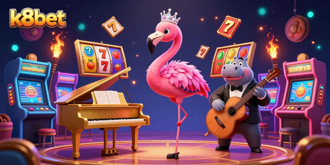 K8bet offers an exhilarating casino experience, featuring vibrant slot games and lively characters.