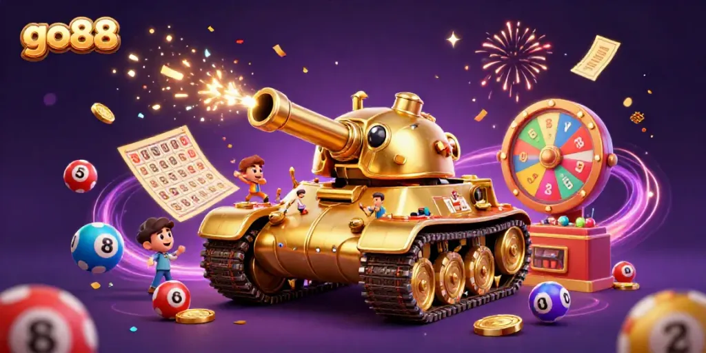 Join the thrilling experience of go88 with vibrant casino elements and a golden beetle tank!