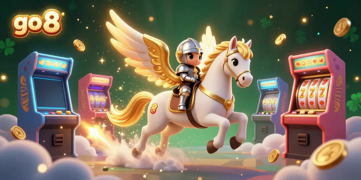 Experience the thrills of go 8 with a vibrant casino adventure scene featuring a celestial horse and golden gaming elements.
