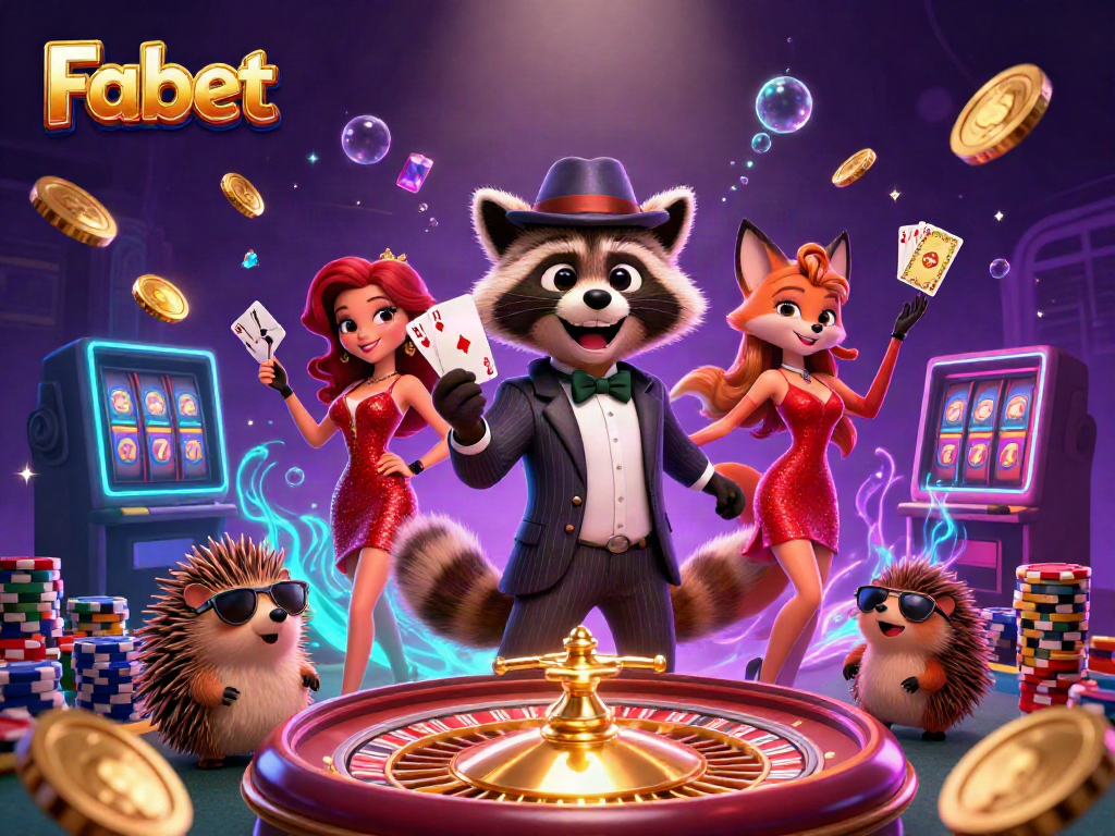 Fabet players enjoy a thrilling casino experience surrounded by coins and vibrant game elements.