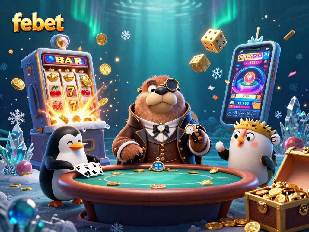 Join the fun at febet with a jolly walrus playing poker in a vibrant underwater casino.