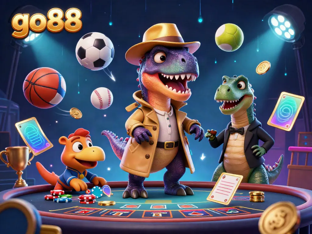 Experience thrilling gameplay at go88 surrounded by vibrant 3D characters and dynamic gambling elements.