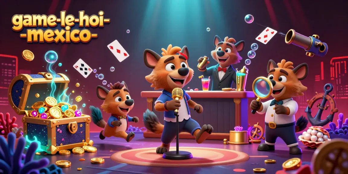 Engage with game-le-hoi-mexico in a vibrant casino scene featuring hyenas performing comedy, mixing drinks, and checking IDs.