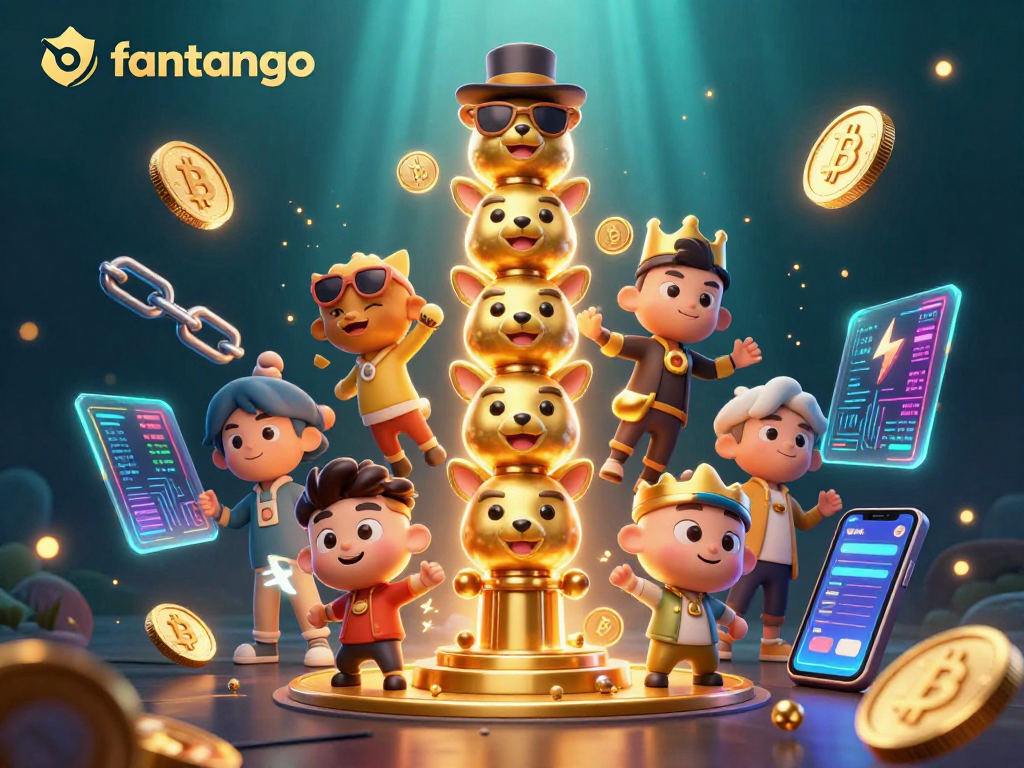 Experience the excitement of fanango with a vibrant 3D illustration showcasing animated mystical totems and cryptocurrency elements.